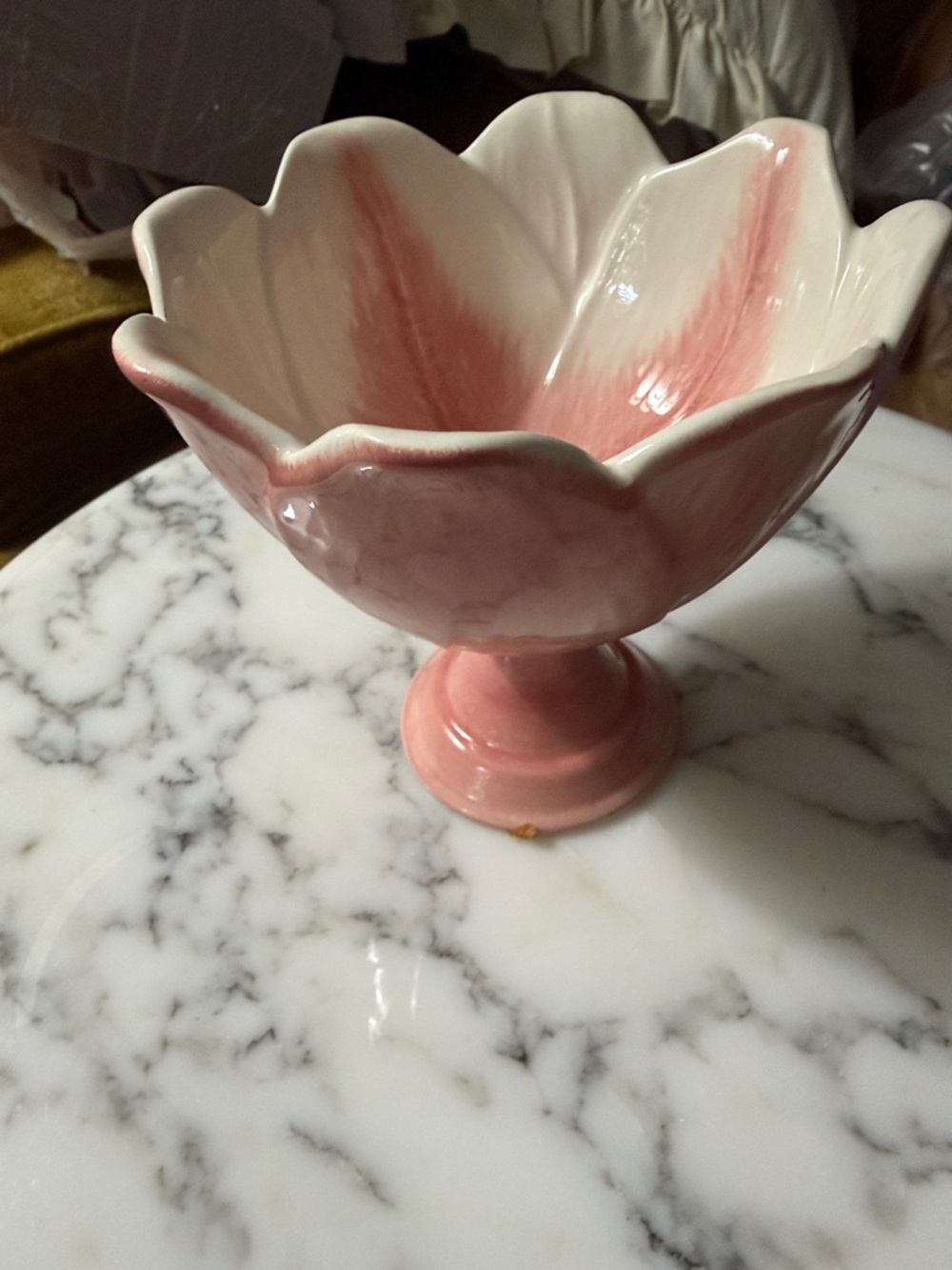 Martha Stewart Pink and White Floral Pedestal Compote